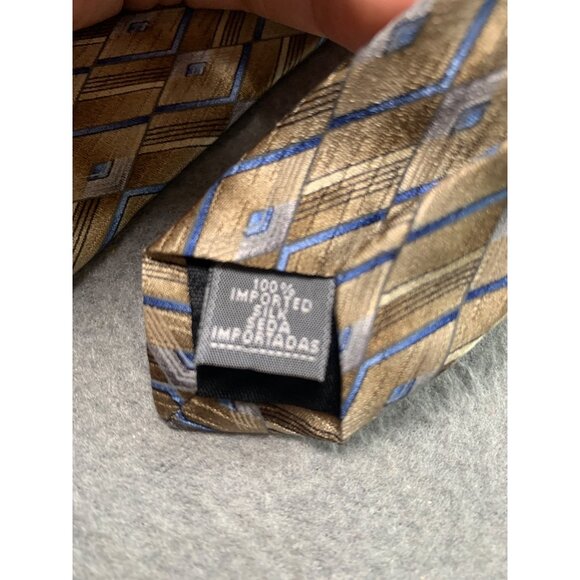 Stafford Mens Tie Brown Blue Diamond Pattern Wide Necktie - Picture 4 of 5